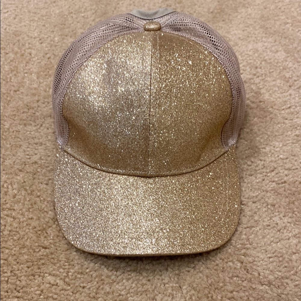 Glittery Gold Trucker ponytail Hat
